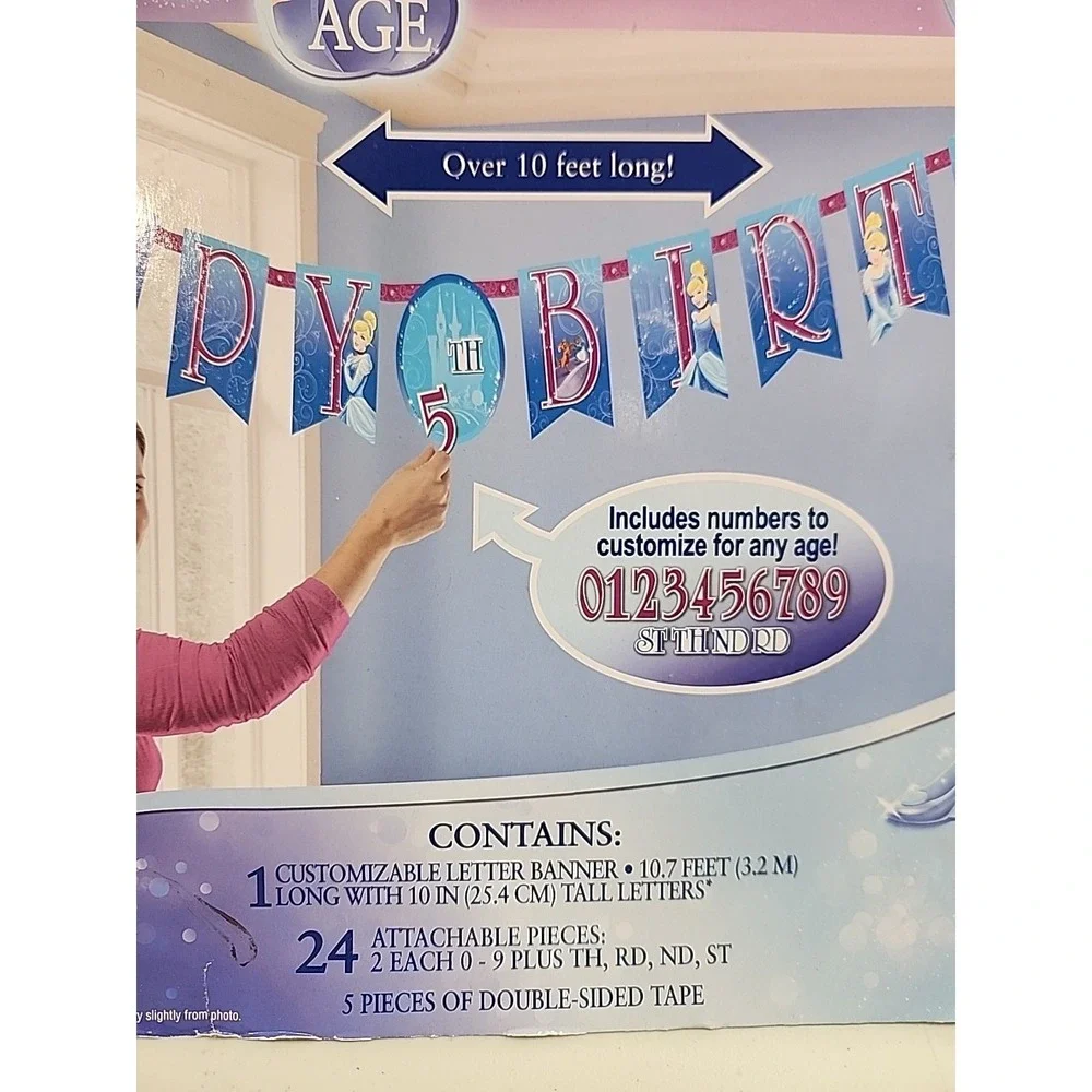 Disney Cinderella Add An Age Jumbo Letter Banner Kit Happy Birthday Supplies